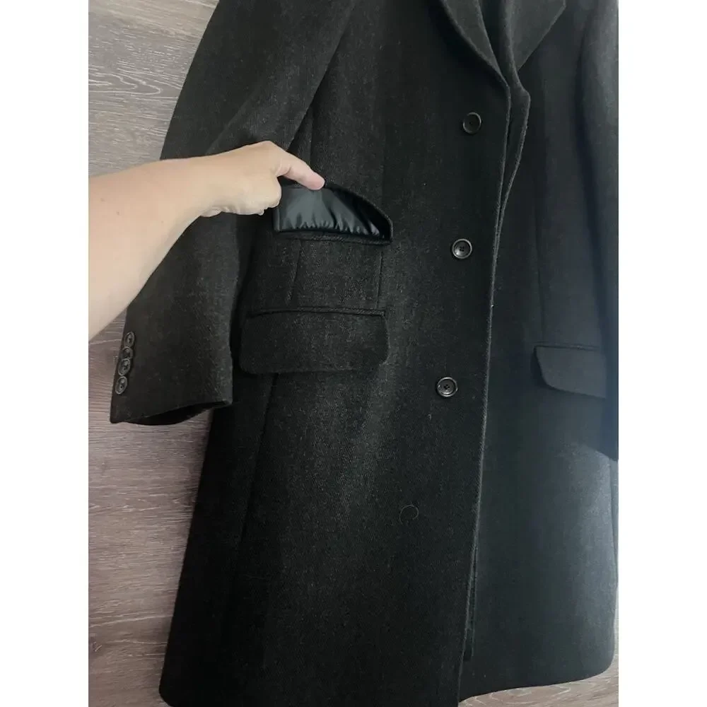 Banana Republic Parka Wool Coat Long Black Men's Large Pockets